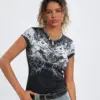 Sunloudy Women Y2K Grunge Short Sleeve T-Shirt E-Girl Aesthetic Graphic Tees Summer Punk Gothic Tees Goth Crop Clothes