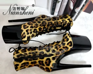 Thin Heels 20cm Gothic Shoes Leopard Print Pole Dance Shoes 8Inch Strip Pole Dance Round Toe Ankle Women Boots Exotic Crossdress - Image 6