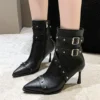 Rivets Decor Punk Ankle Boots for Women Metal Buckle Pointed Toe Party Shoes Woman Gothic Black High Heels Pumps Botas Mujer - Image 3