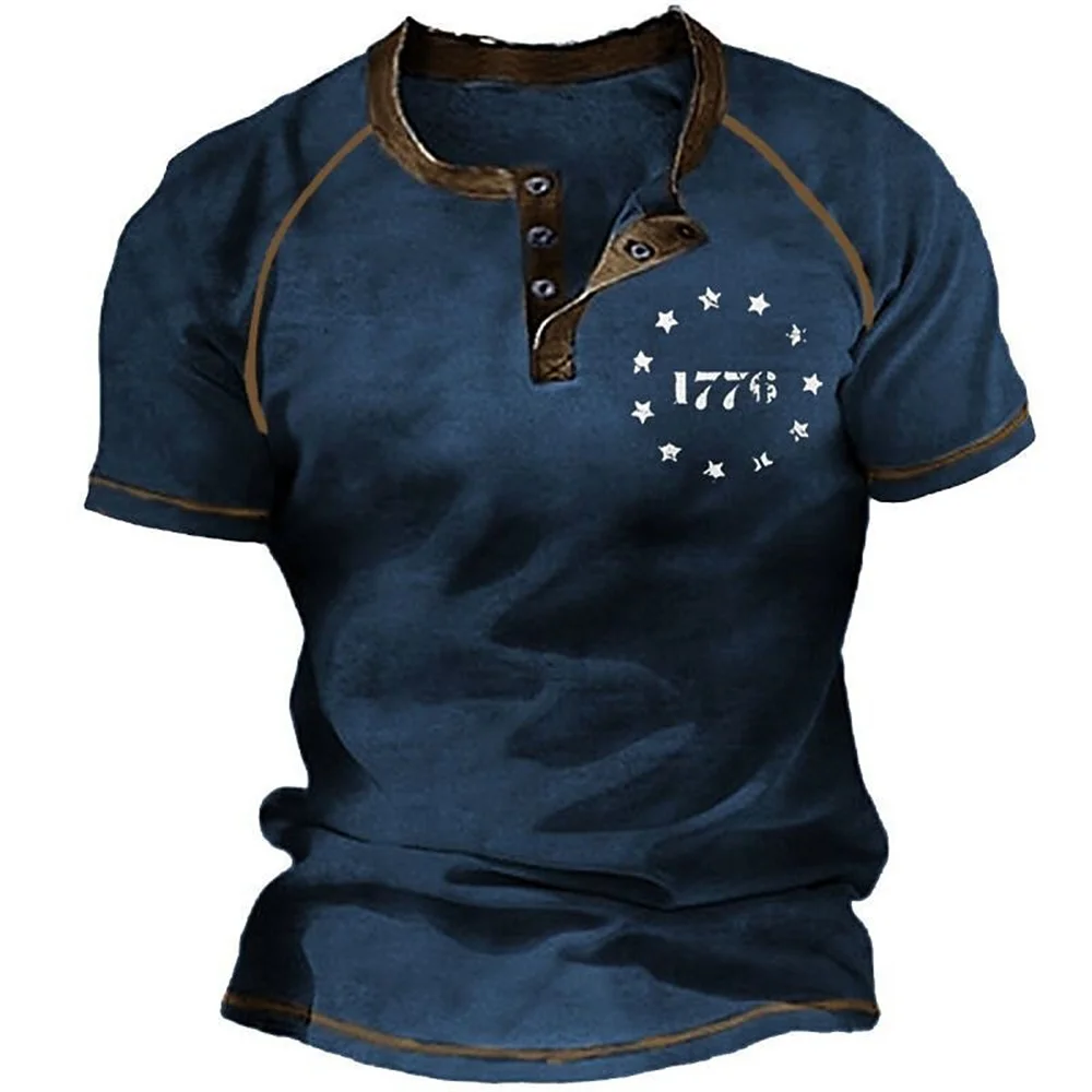 Vintage Button V-neck Navigation T Shirt Short Sleeve Gothic Henley Shirt For Men Oversized Tops Tee Shirt Men Punk Streetwear - Image 5