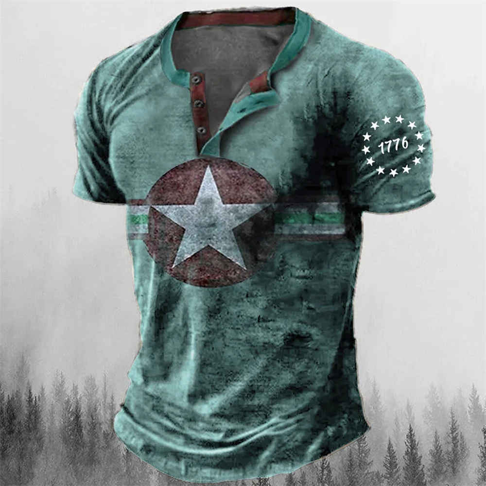 Vintage Button V-neck Navigation T Shirt Short Sleeve Gothic Henley Shirt For Men Oversized Tops Tee Shirt Men Punk Streetwear - Image 4