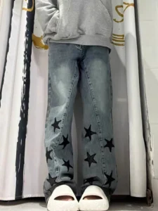 Y2K Star Printed Jeans Wide Leg Cotton Denim Trousers Hip Hop Harajuku Baggy Casual Cozy Pants Korean 90S Streetwear High Street - Image 3