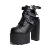 Sexy Buckle Womens Nightclub Shoes High Heels Hollow Out Ankle Boots Platform Heels Gothic Black Leather Short Boots Lady - Image 5