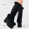 GIGIFOX Winter Fur Big Size 43 Black Brwon Gothic Chunky Boots High Heel Chunky Heels Platform Keep Warm Boots Shoes Women - Image 4