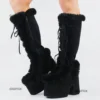 GIGIFOX Winter Fur Big Size 43 Black Brwon Gothic Chunky Boots High Heel Chunky Heels Platform Keep Warm Boots Shoes Women - Image 3