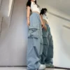 Women Y2K Korean Cargo Pants Fashion High Waist Baggy Streetwear Multi Pockets Sweatpants Hip Hop Loose Causal Wide Leg Pants - Image 2
