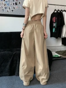 HOUZHOU Baggy Cargo Pants Women Summer Y2k Streetwear Vintage Drawstring Loose Sweatpants Casual Wide Leg Pants Hip Hop Trousers - Image 4