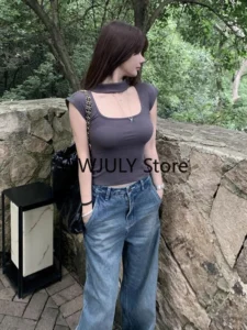 Basic Grey Y2k Crop Tops Office Lady Slim Bodycon T Shirts Casual Korean Fashion Party Tees Woman Short Sleeve 2023 Summer Chic - Image 2