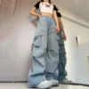 Women Y2K Korean Cargo Pants Fashion High Waist Baggy Streetwear Multi Pockets Sweatpants Hip Hop Loose Causal Wide Leg Pants - Image 5