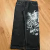 New Harajuku Hip-hop Retro Pattern Jeans Male Y2K Street Gothic Loose Design Straight Pants Wide-leg Pants Denim Trousers Tide