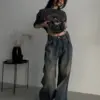 Y2K Streetwear Clothes New Fashion Washed Old Baggy Jeans Women Vintage Harajuku Casual Joker Gothic High Waist Wide Leg Pants
