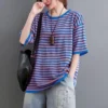 Cotton Stripe T-shirts Women Casual Loose Short Sleeve Slim Tops Summer Trend Thin Oversized T Shirt Korean Style Tshirt Y2k Top - Image 3