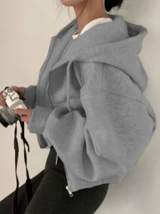 Japanese Solid Fashion Cropped Sweatshirts Vintage Grunge All Match Women's Coats Korean Chic Casual Hoodies Y2k Aesthetic Femme - Image 2