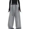 Korean Casual Women's Contrast Color Spliced Wide Leg Pants Fashion Sporty Drawstring Loose High Waist Trousers Female