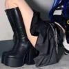 Punk Goth Platform Boots Elastic Party Chunky Shoes Woman Spice Ankle Boots High Heels Black Thick Platform Long Knee High Boots - Image 3