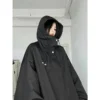 QWEEK Black Women's Windbreaker Jacket Korean Streetwear Y2k Oversize Female Jackets Vintage Harajuku Hooded Zip-up Goth Fashion - Image 4