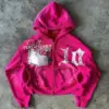 Streetwear Zipper Hoodie Y2K Clothes Hip Hop Gothic Cartoon Embroidered Letters Pink Oversized Hoodie Sweatshirt Women Hoodie