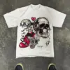 Summer Pure Cotton Soul Skulls Print Tee Harajuku Loose Versatile Women Short Sleeve T-shirts White Y2k Tops Streetwear Clothing