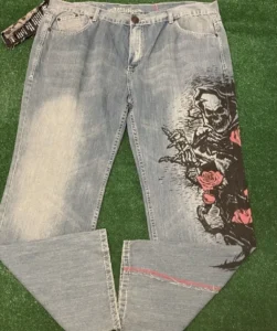 Gothic dark skull print popular casual jean for men clothing y2k high street hip-hop rock versatile straight wide-leg baggy pant - Image 2