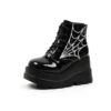 2023 New Autumn Wedges Motorcycle Boot Woman Super High Heels Shoes Punk Gothic Patent Leather Black Ankle Boots for Women - Image 5