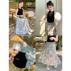Children's Clothing Sets Sleeveless Tank Top Chinese Ink Painting Printed Pleated Skirt Girls Clothes Set 3 To 7 Years - Image 3