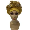 New African Auto Gele Headtie With Flowers Nigerian Wedding Muslim Turban Cap Arab India Hat Female Head Wraps Turbante Mujer - Image 3