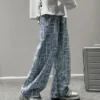 Foufurieux Straight Jeans Men Spring Autumn New Trend Loose Streetwear Wide Leg Tie-dye Denim Pants Korean Trend Casual Trousers - Image 5