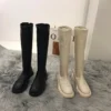 Women Platform Boots 2023 Winter Gothic Shoes Long Boots Women Fashion Black Beige Mid Calf Boots Round Toe Slip on Riding Boots - Image 2