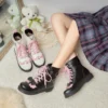 Harajuku Boots Plus Size Women Lolita Thick-Soled Lace Up Shoes Gothic Bat Wings Darkness Black Motorcycle Booties Metal Chain - Image 6