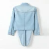 New Autumn Denim Shirts For Women 3/4 Sleeve Womens Tops Chemise Crop Tops Women Lace Up Jeans Shirts And Blouses Ladies Tops - Image 3