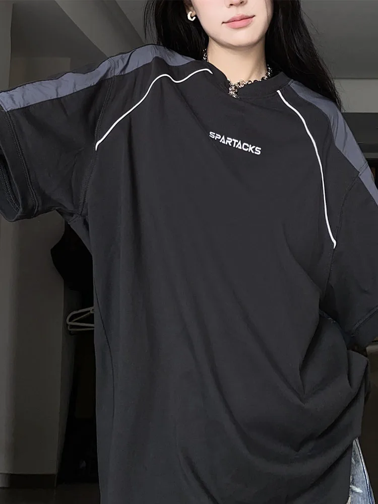 HOUZHOU Vintage Black T-shirts Women Oversized Cyber Y2k Korean Streetwear Short Sleeve Tees Hip Hop Style Female Tops Techwear - Image 2