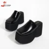 Black Platform Sandals Wedge High Heels Women Closed Toe Chunky Slippers Mules Outdoor Slip On Gothic Punk Shoes Big Size 41 42 - Image 5