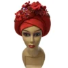 New African Auto Gele Headtie With Flowers Nigerian Wedding Muslim Turban Cap Arab India Hat Female Head Wraps Turbante Mujer - Image 5