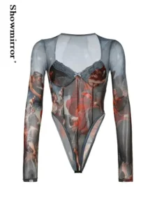 sexy gothic printed bodysuits female summer clothings y2k bodysuit tops for women fairycore bodis mujer party clubwear - Image 3