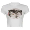 Women Tshirt Crop Top Cat Short Sleeve Summer Sexy Kawaii Harajuku Korean Fashion Y2k Streetwear Tees Vintage Aesthetic Clothing - Image 5
