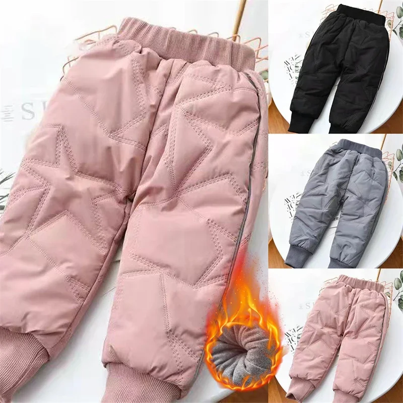 Girls Thick Ski Pants Winter Boys Padded Trousers Children Pants Kids Clothes Fleece Warm Cotton Trousers Children'S Clothes