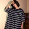 Striped Short-sleeved Men's Women's Shirts New Summer Korean Loose Hong Kong Style Round Neck Hip Hop Bottoming T-shirt Top - Image 5