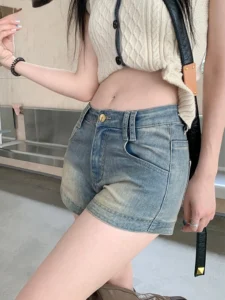 HOUZHOU Vintage Mini Denim Shorts Y2k Women High Waist Short Jeans Korean Streetwear Female Gyaru Fashion Skinny Summer Retro - Image 2