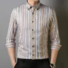 Men's striped elastic business slim formal wear handsome long-sleeved shirt fashionable classic basic casual anti-defense - Image 3