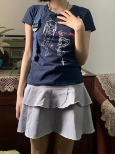 Y2k Aesthetic Harajuku Spring Korean Fashion T-shirts Casual O Neck Slim Cropped Tops Women Fairy Grunge Letter Print Tees - Image 3
