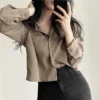 Harajuku Women Chiffon Shirts Korean Streetwear Cropped Long Sleeve Tops Y2K Fashion Female Casual All Match Blouse - Image 6