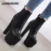 New Autumn Winter Platform High Heels Ankle Women Boots Black PU Leather Round Toe Zipper Female Shoes Gothic Luxury Sexy Black - Image 4