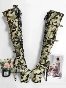 20cm Sexy Platform Fetish Camouflage Over The Knee Boots For Women 8Inch Exotic Strip Pole Dance Shoes Exotic High Heels Gothic - Image 3