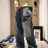 Harajuku Wide Leg Baggy Jeans Pants Men Love Heart Oversize Straight Denim Buttton Cargo Long Trousers Streetwear Student New