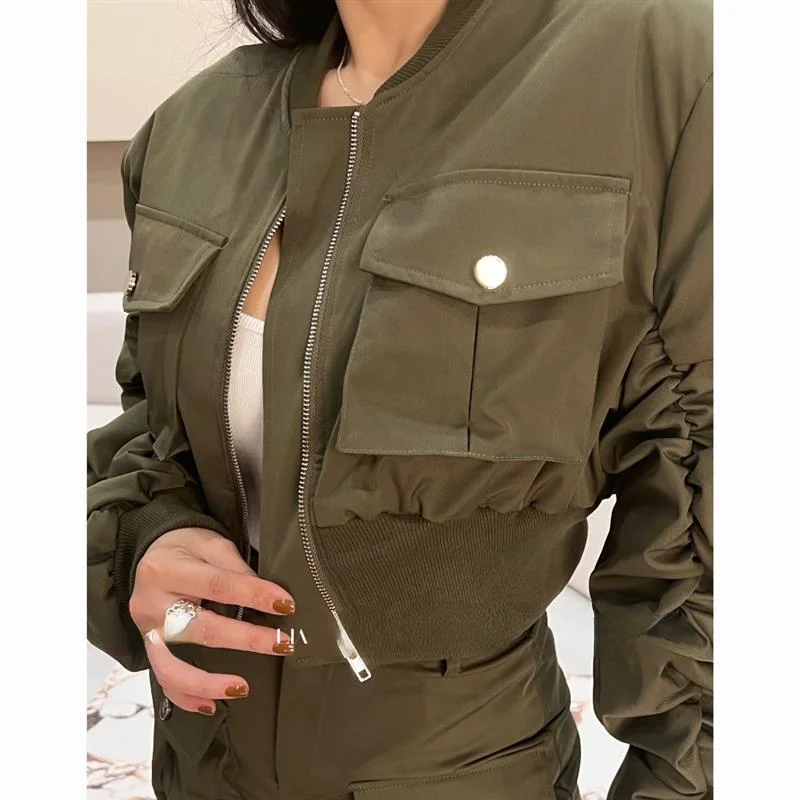 Deeptown Vintage Cropped Jacket Women Y2k Streetwear Black Oversized Long Sleeve Short Jackets Korean Fashion Zip Up Harajuku - Image 5