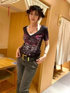 2024 Punk Summer Vintage Y2k Aesthetic Women T-shirt Slim Letter Print Harajuku V Neck Tee Shirts Femme Korean Grunge Sexy Top - Image 4