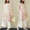 Fashion able Bohemian Indian Pakistani Clothing Cotton Muslim Ethnic Sari Traditional Two Piece Top And Pants - Image 2