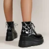 2023 New Autumn Wedges Motorcycle Boot Woman Super High Heels Shoes Punk Gothic Patent Leather Black Ankle Boots for Women - Image 4