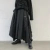 Men Ribbon Dark Black Wide Leg Pants Male Women Japan Punk Gothic Harem Trousers Kimono Skirt Pants - Image 4