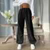 Women Summer 2024 New Hip Hop Casual Streetwear Pockets Bandage Korean Fashion Straight Trousers Ladies Solid Loose Long Pants - Image 3